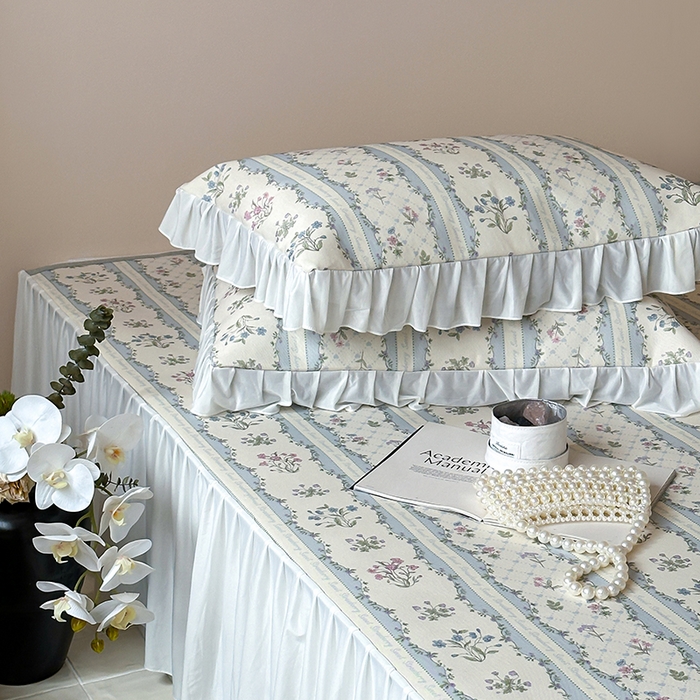 91家纺网 家纺一手货源 找家纺 昔可 2024新款A类900D仙仙雪纺纱床裙款冰丝席三件套 夏日织梦