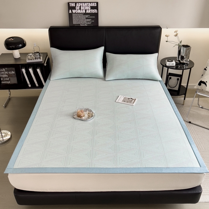 91家纺网 家纺一手货源 找家纺 慕尚家纺 2025新款1200D提花凉感席 提花席 复古三角蓝