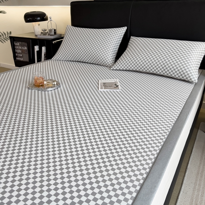 91家纺网 家纺一手货源 找家纺 慕尚家纺 2025新款1200D提花凉感席 提花席 棋盘格灰