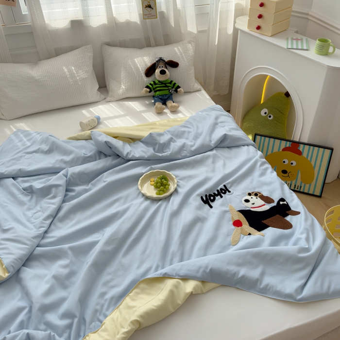 91家纺网 家纺一手货源 找家纺 曼谷家纺 软糯糯水洗棉夏凉被四件套单夏被被子 飞行员-蓝芝士