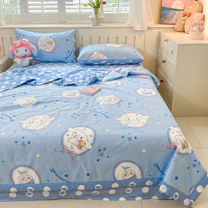 91家纺网 家纺一手货源 找家纺 博雅 2024新款全棉三丽鸥夏被（要买家秀联系客服） 蓝色玉桂狗