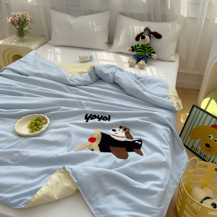 91家纺网 家纺一手货源 找家纺 曼谷家纺 软糯糯水洗棉夏凉被四件套单夏被被子 飞行员-蓝芝士