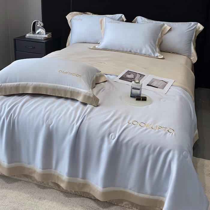 91家纺网 家纺一手货源 找家纺 优悦生活馆 2024新款工艺款冰丝刺绣夏被-蔚涞 蔚涞-蓝