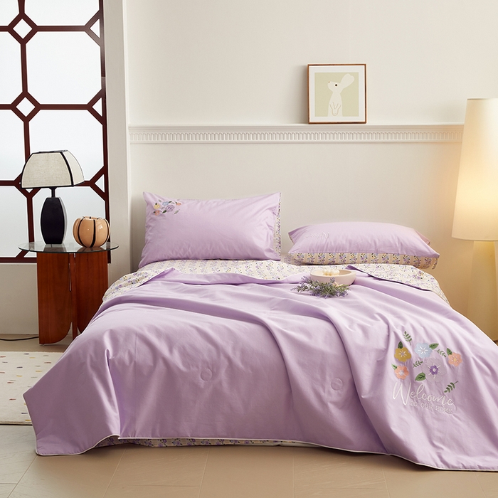 91家纺网 家纺一手货源 找家纺 怡家居 2024新款全棉印加绣夏被 夏被-紫嫣