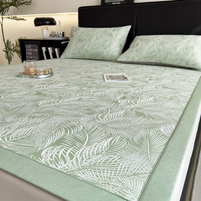 91家纺网 家纺一手货源 找家纺 慕尚家纺 2025新款1200D提花凉感席 提花席 羽毛纷飞绿