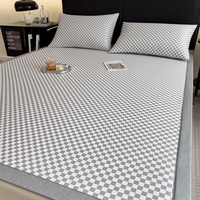 91家纺网 家纺一手货源 找家纺 慕尚家纺 2025新款1200D提花凉感席 提花席 棋盘格灰