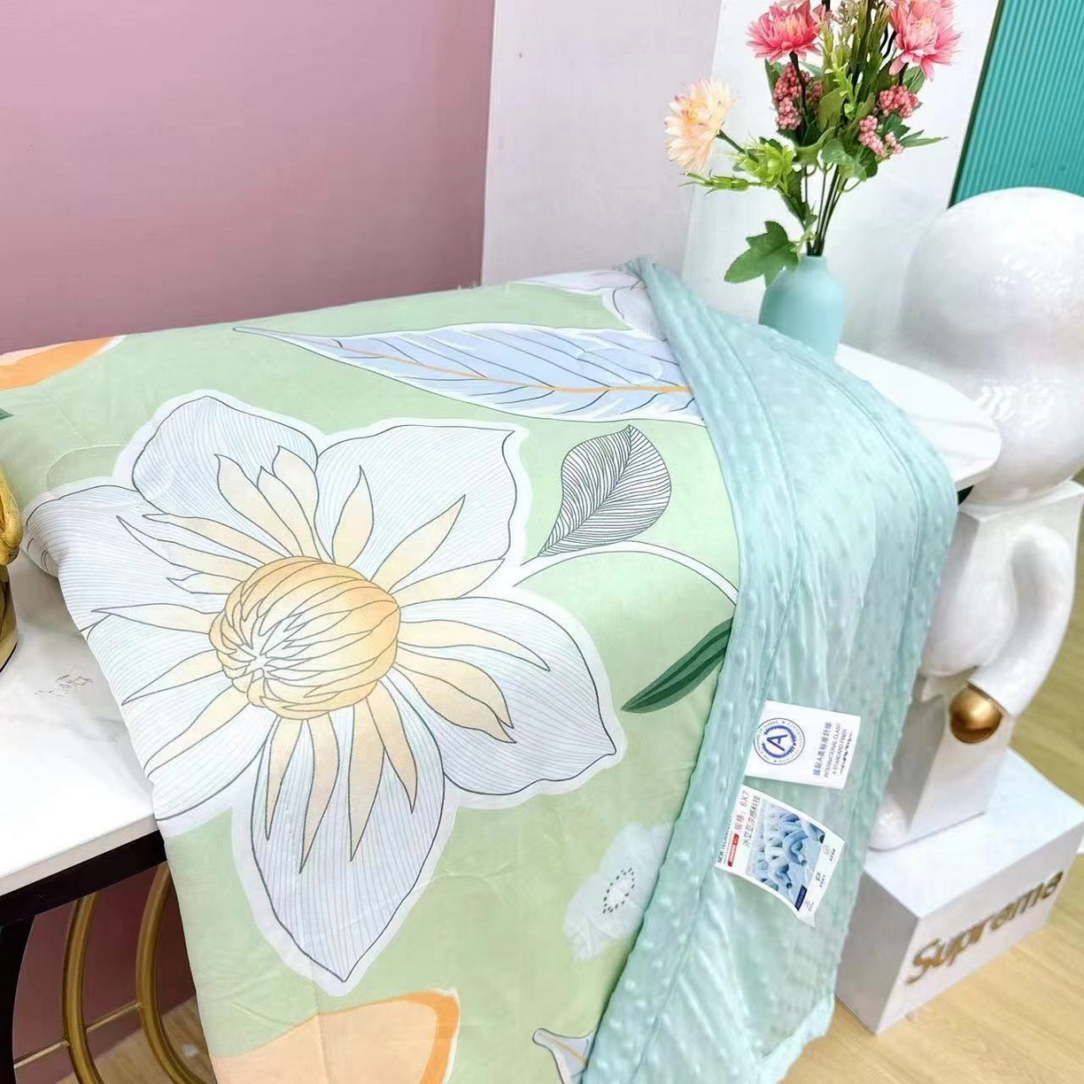 91家纺网 家纺一手货源 找家纺 梵克保罗 2024新款凉感丝豆豆被夏凉被空调被 水蜜桃