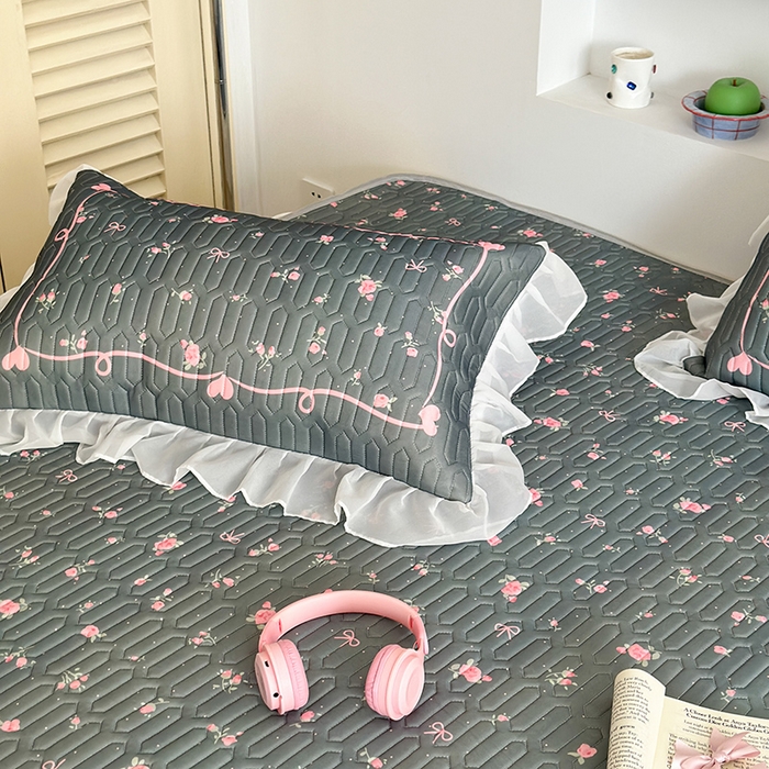 91家纺网 家纺一手货源 找家纺 （总）昔可 新款床裙款乳胶凉席双层雪纺纱乳胶凉席三件套