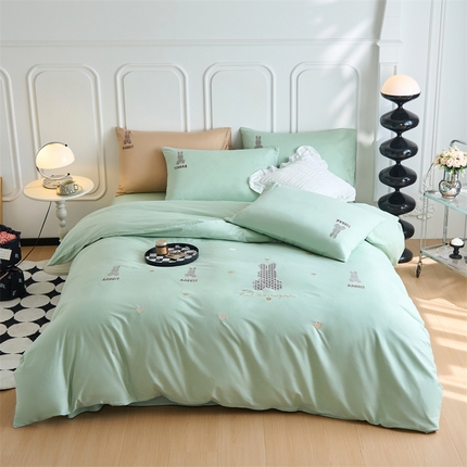 91家纺网 家纺一手货源 找家纺 （总）兰紫橙家纺 2025新款卡通全棉刺绣四件套-嘟嘟兔