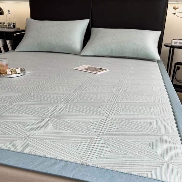 91家纺网 家纺一手货源 找家纺 慕尚家纺 2025新款1200D提花凉感席 提花席 复古三角蓝