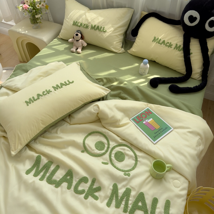 91家纺网 家纺一手货源 找家纺 曼谷家纺 软糯糯水洗棉夏凉被四件套单夏被被子 煤球-芝士绿