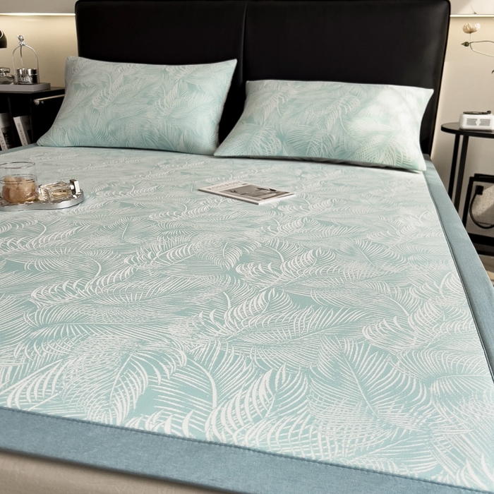 91家纺网 家纺一手货源 找家纺 慕尚家纺 2025新款1200D提花凉感席 提花席 羽毛纷飞蓝