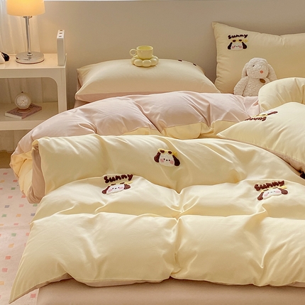眠帛 2024新款亲肤棉卡通毛巾绣四件套 帕恰-奶黄奶茶