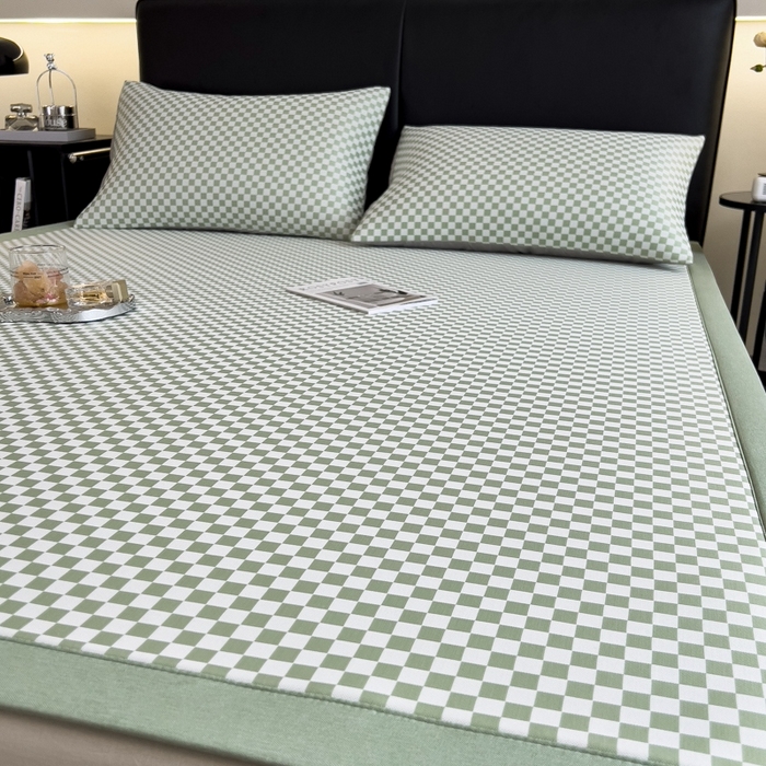 91家纺网 家纺一手货源 找家纺 慕尚家纺 2025新款1200D提花凉感席 提花席 棋盘格绿