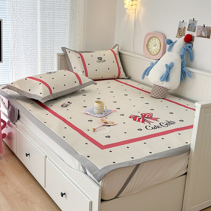 91家纺网 家纺一手货源 找家纺 昔可家纺 2024新款A类900D大版冰丝席 心心蝴蝶结