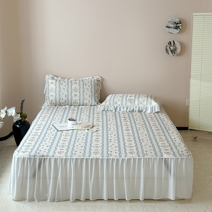 91家纺网 家纺一手货源 找家纺 昔可 2024新款A类900D仙仙雪纺纱床裙款冰丝席三件套 夏日织梦