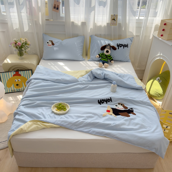 91家纺网 家纺一手货源 找家纺 曼谷家纺 软糯糯水洗棉夏凉被四件套单夏被被子 飞行员-蓝芝士