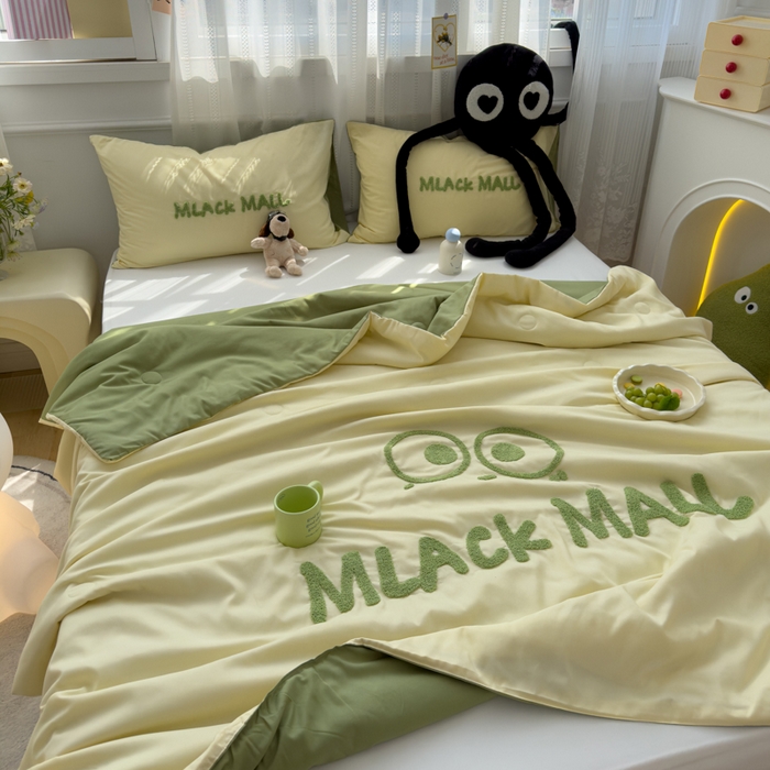 91家纺网 家纺一手货源 找家纺 曼谷家纺 软糯糯水洗棉夏凉被四件套单夏被被子 煤球-芝士绿