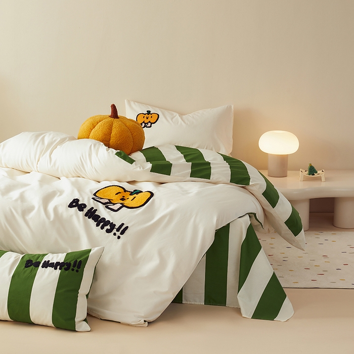 91家纺网 家纺一手货源 找家纺 怡家居 2024新款全棉印花加绣花四件套 南瓜