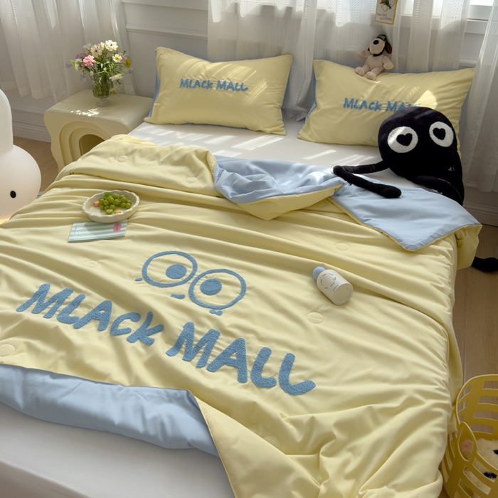 91家纺网 家纺一手货源 找家纺 曼谷家纺 软糯糯水洗棉夏凉被四件套单夏被被子 煤球-芝士蓝