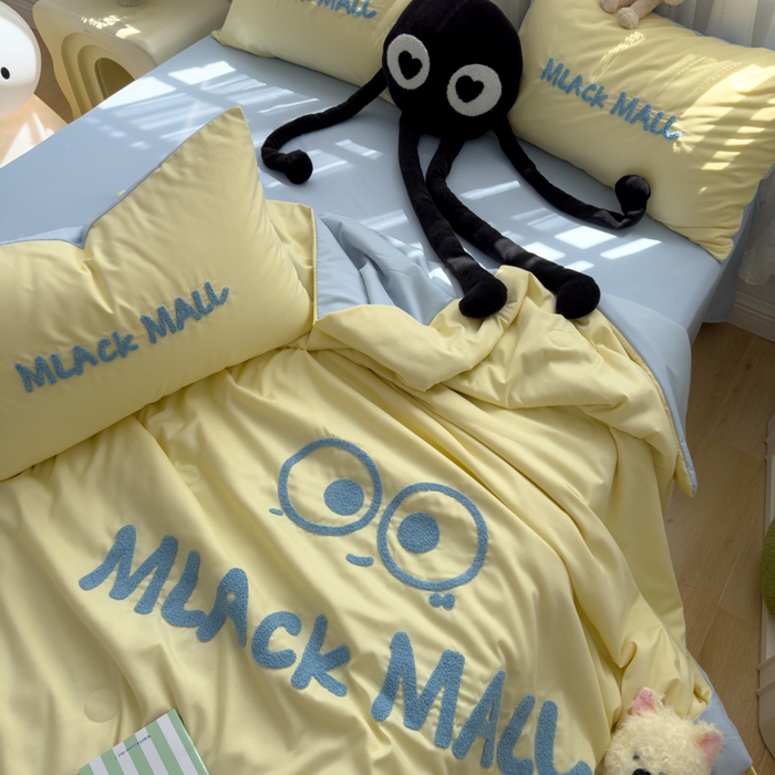 91家纺网 家纺一手货源 找家纺 曼谷家纺 软糯糯水洗棉夏凉被四件套单夏被被子 煤球-芝士蓝