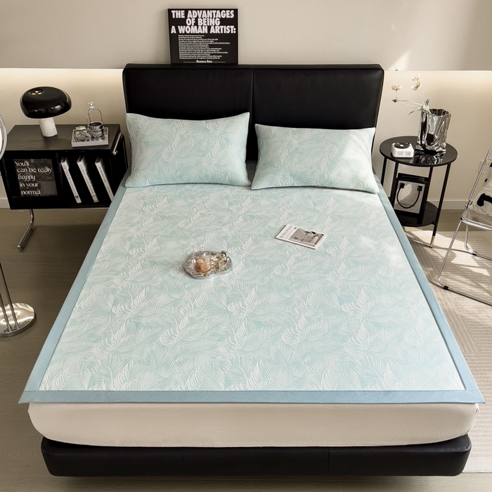 91家纺网 家纺一手货源 找家纺 慕尚家纺 2025新款1200D提花凉感席 提花席 羽毛纷飞蓝