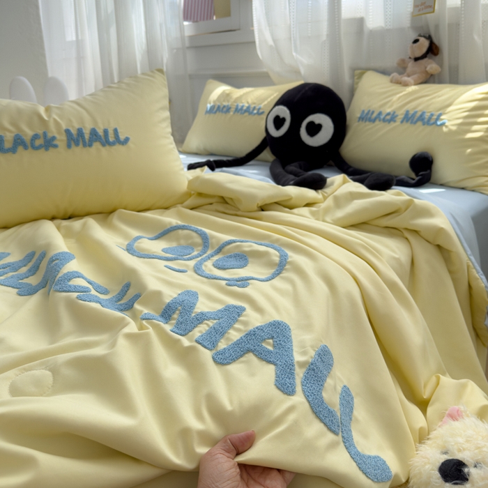 91家纺网 家纺一手货源 找家纺 曼谷家纺 软糯糯水洗棉夏凉被四件套单夏被被子 煤球-芝士蓝