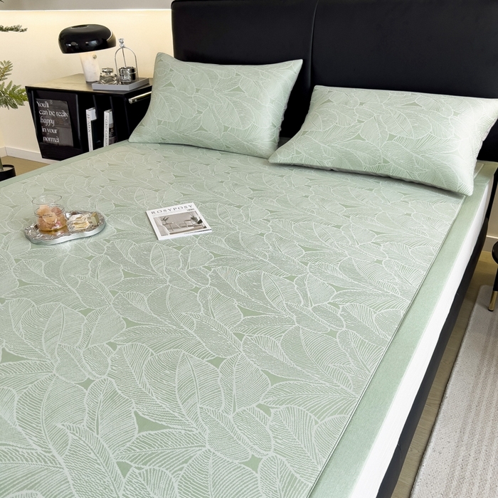 91家纺网 家纺一手货源 找家纺 慕尚家纺 2025新款1200D提花凉感席 提花席 树叶绿