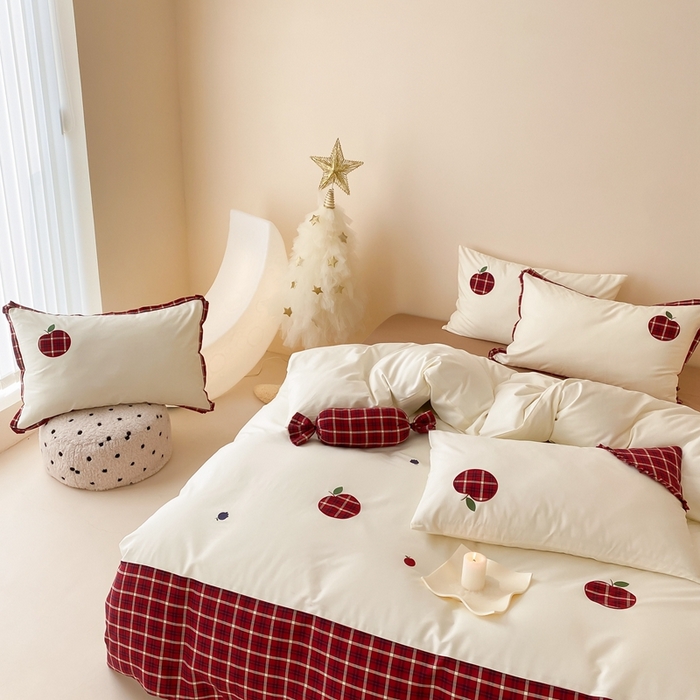 91家纺网 家纺一手货源 找家纺 （总）朗莎 2024新款AB版40s水洗棉四件套苹果乐园