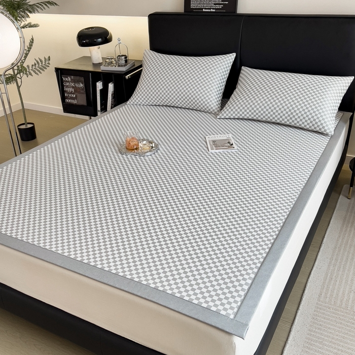 91家纺网 家纺一手货源 找家纺 慕尚家纺 2025新款1200D提花凉感席 提花席 棋盘格灰