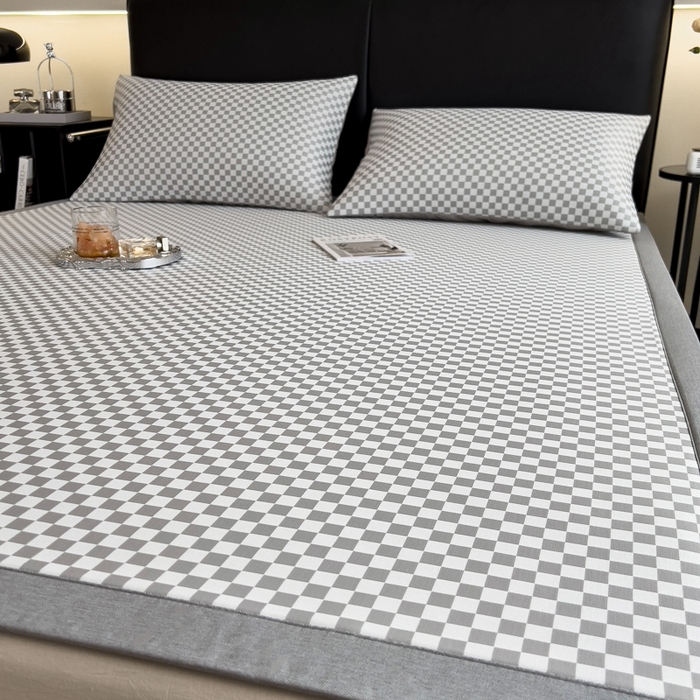 91家纺网 家纺一手货源 找家纺 慕尚家纺 2025新款1200D提花凉感席 提花席 棋盘格灰