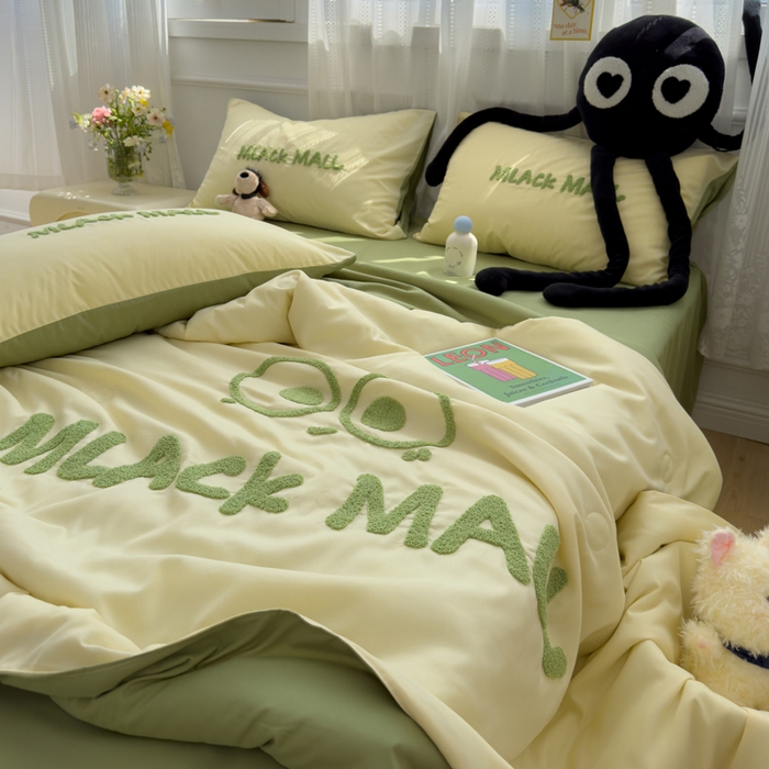 91家纺网 家纺一手货源 找家纺 曼谷家纺 软糯糯水洗棉夏凉被四件套单夏被被子 煤球-芝士绿