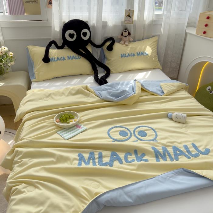 91家纺网 家纺一手货源 找家纺 曼谷家纺 软糯糯水洗棉夏凉被四件套单夏被被子 煤球-芝士蓝