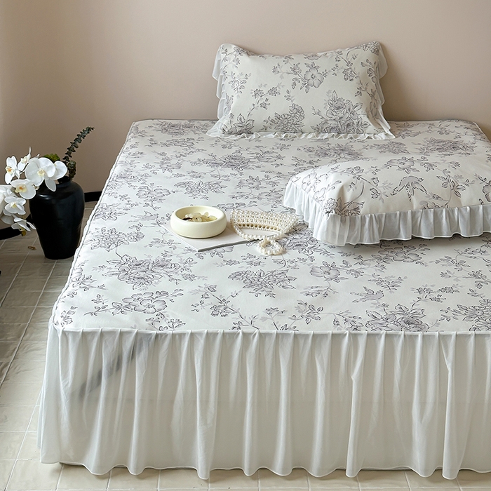 91家纺网 家纺一手货源 找家纺 昔可 2024新款A类900D仙仙雪纺纱床裙款冰丝席三件套 绿山墙的安妮