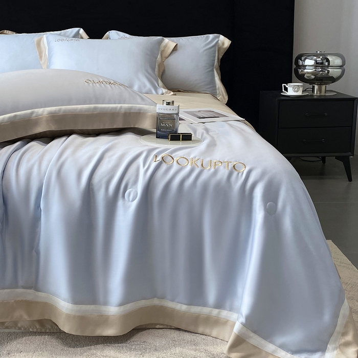 91家纺网 家纺一手货源 找家纺 优悦生活馆 2024新款工艺款冰丝刺绣夏被-蔚涞 蔚涞-蓝