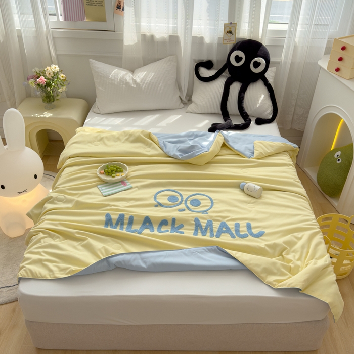 91家纺网 家纺一手货源 找家纺 曼谷家纺 软糯糯水洗棉夏凉被四件套单夏被被子 煤球-芝士蓝