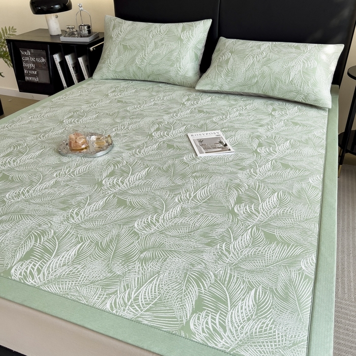 91家纺网 家纺一手货源 找家纺 慕尚家纺 2025新款1200D提花凉感席 提花席 羽毛纷飞绿