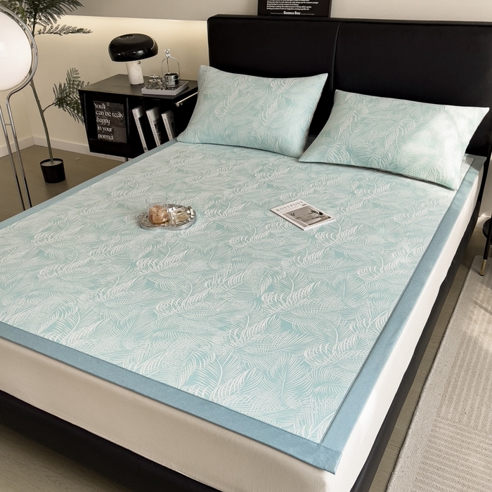 91家纺网 家纺一手货源 找家纺 慕尚家纺 2025新款1200D提花凉感席 提花席 羽毛纷飞蓝