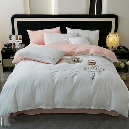 91家纺网 家纺一手货源 找家纺 （总）兰紫橙家纺 2025新款卡通全棉刺绣四件套-甜心公主