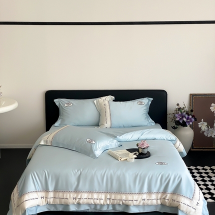 91家纺网 家纺一手货源 找家纺 馨蕊家居 2024新款LF超柔系列60天丝棉四件套-爱丽丝 爱丽丝-北卡蓝