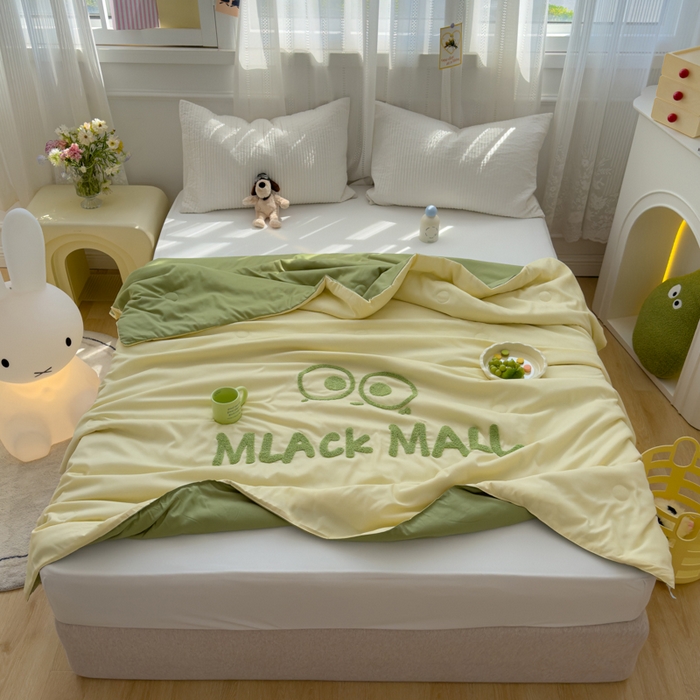 91家纺网 家纺一手货源 找家纺 曼谷家纺 软糯糯水洗棉夏凉被四件套单夏被被子 煤球-芝士绿