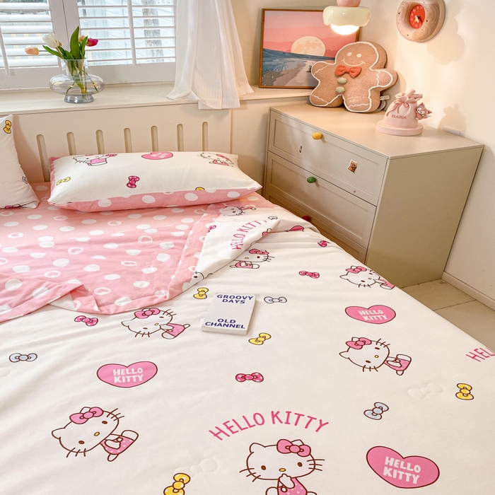 91家纺网 家纺一手货源 找家纺 博雅 2024新款全棉三丽鸥夏被（要买家秀联系客服） 蝴蝶结KT