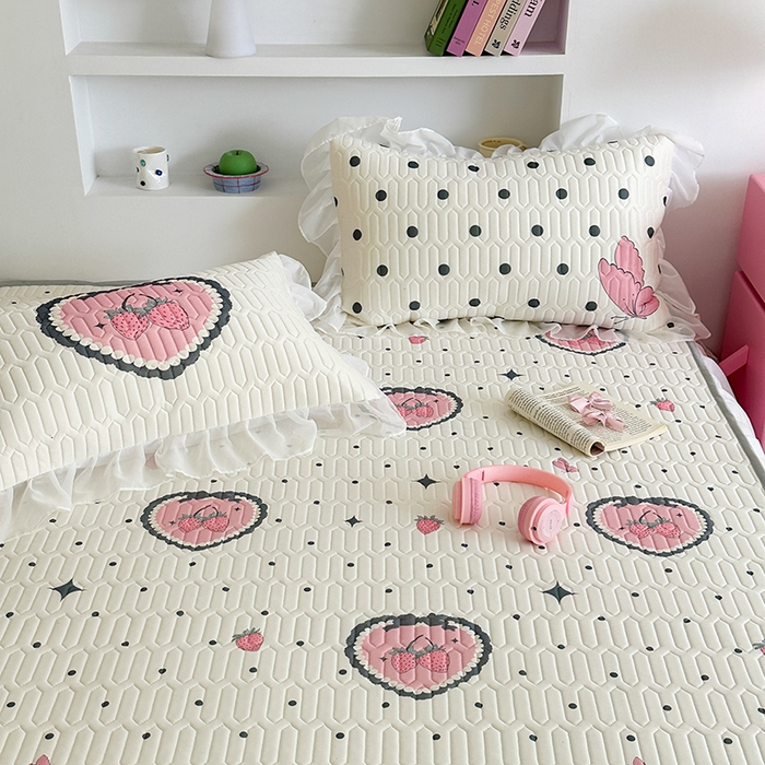 91家纺网 家纺一手货源 找家纺 昔可 新款床裙款乳胶凉席双层雪纺纱乳胶凉席三件套 洛丽塔蝴蝶