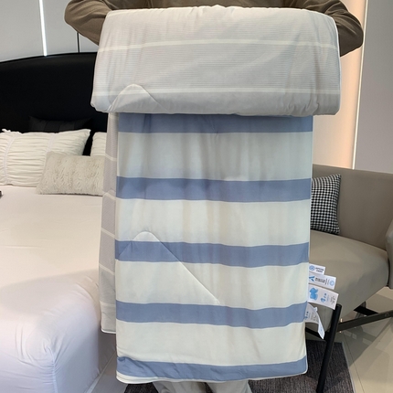 91家纺网 家纺一手货源 找家纺 奈萝家纺 2024新款A类凉感丝小凉皮夏被可机洗夏被新品空调被 条纹