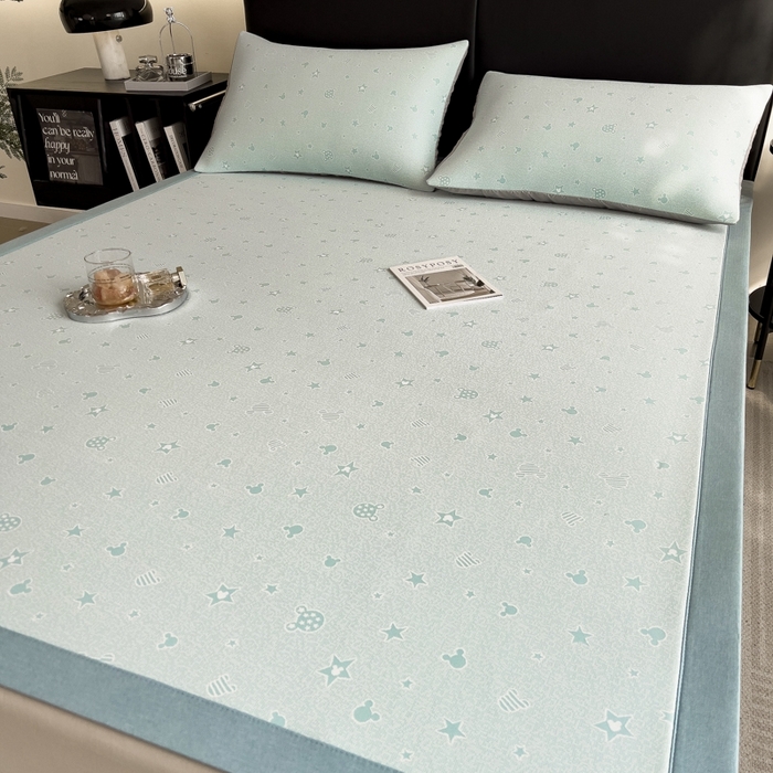 91家纺网 家纺一手货源 找家纺 慕尚家纺 2025新款1200D提花凉感席 提花席米奇星星蓝