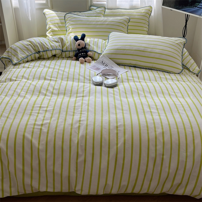 91家纺网 家纺一手货源 找家纺 857家居 2024新款贝壳边四件套 条纹-青草绿