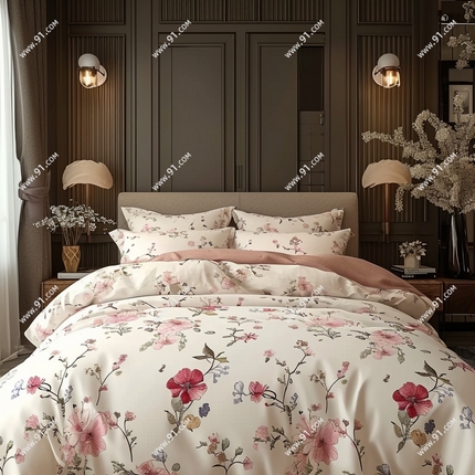 91家纺网 家纺一手货源 找家纺 五三家纺设计 AI画稿 时尚花卉印花设计2