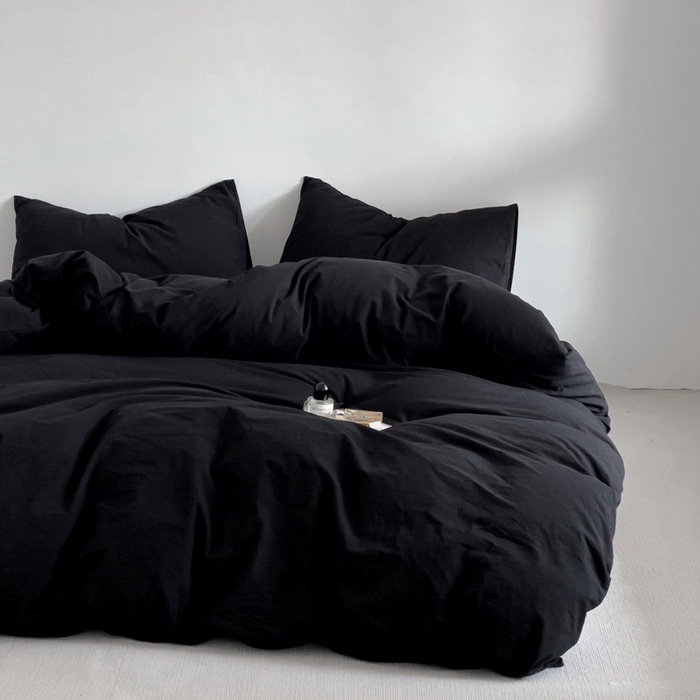 91家纺网 家纺一手货源 找家纺 梦家居 2024新款全棉色织水洗棉禁欲黑色系四件套 黑色—基础款