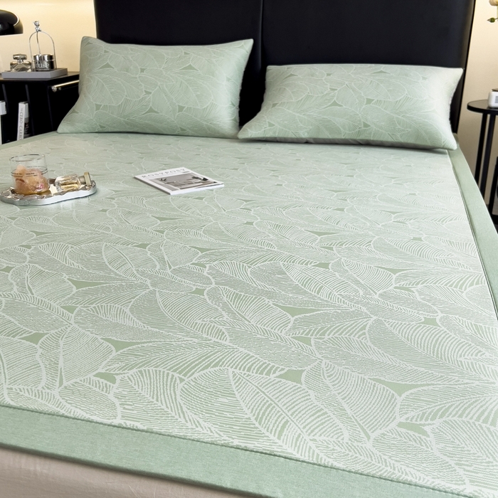 91家纺网 家纺一手货源 找家纺 慕尚家纺 2025新款1200D提花凉感席 提花席 树叶绿