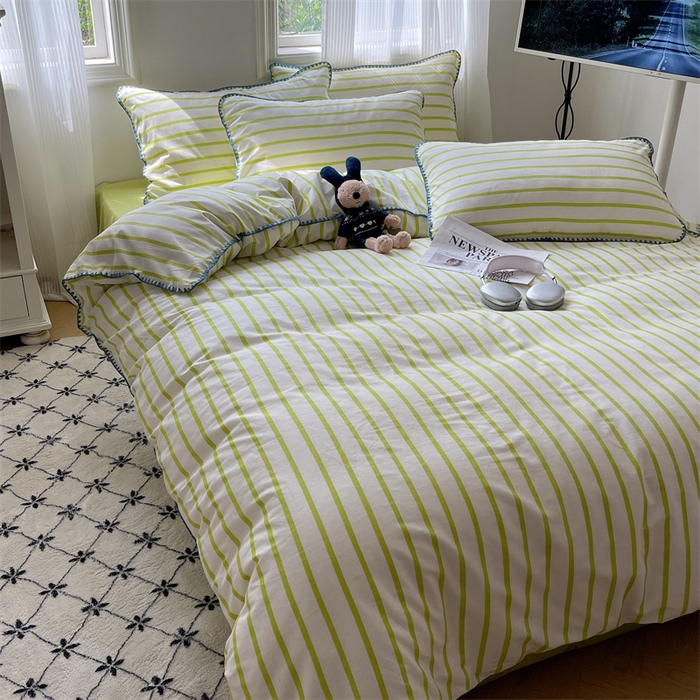 91家纺网 家纺一手货源 找家纺 857家居 2024新款贝壳边四件套 条纹-青草绿